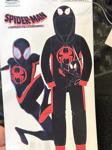 SpiderMan Across the Spider-verse Boys Hooded Costume Pajamas Sz 4 NWT - Picture 1 of 7