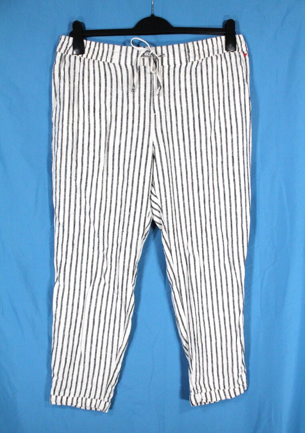 OLD NAVY Midweight LINEN BLEND Black STRIPES Side Pockets CROPPED PANTS Sz L