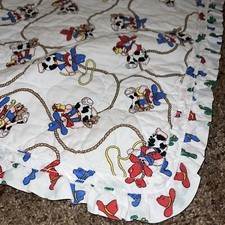 Vintage Cowboy Bears With Lasso Quilted Baby Crib Blanket Ruffle Trim 45  x45  