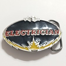 Vintage 1980 Solid Brass Electrician USA Belt Buckle Numbered 2592. Pre-owned