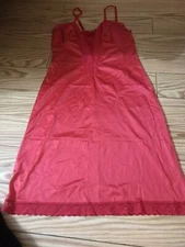 Vintage Movie Star 60s Red Full Slip Nylon Lace Rose Dress USA SZ 34 3159