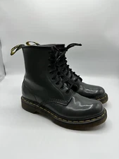 Doc Dr Martens 11821 Boots Women US 6 Gray Patent Leather 8 Eye Combat Steampunk