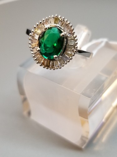 1.49 CT LAB CREATED EMERALD & BAGUETTE DIAMOND 18KT SOLID WHITE GOLD RING SZ 6.5 - Picture 15 of 19
