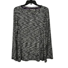 LOGO by Lori Goldstein Space Dye Top Size Small Black White Stretch Long Sleeves