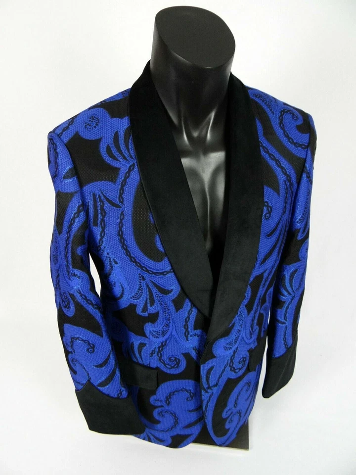 Mens Entertainer Event Sport Jacket Blazer Black Blue Paisley INSOMNIA MANZINI - Image 3 of 4
