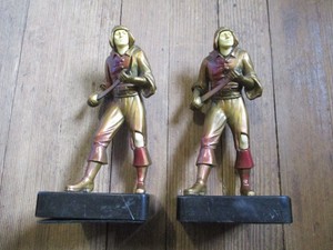 Vintage J. B. Hirsch Pompeian Bronze Marble Base Soldiers Bookends Men Swords!
