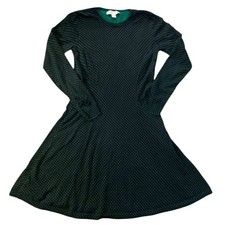 Michael Kors Knit Dress Womens M Green Polka Dot Fit Flare Preppy Cinched Waist