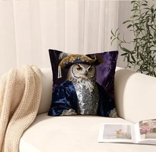 Housse de coussin HIBOU COSTUME ARISTOCRATE 45 cm Oiseau humanisé