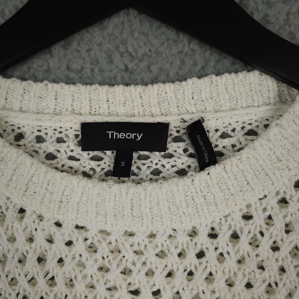 Suéter Theory Mujer Pequeño Crema Karenia Sughero Tejido Abierto Slouchy Pullover Foto 3 de 4