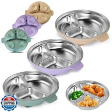 Stainless Steel Toddler Plates with Suction  Non-Slip Divided Baby Plates BP