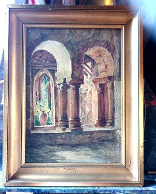 tableau ancien orientaliste fin 19°signé gouache - Photo 1/4