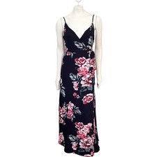 LULUS Flirtation Maxi Wrap Dress in Black Floral Print  WOMEN'S XS
