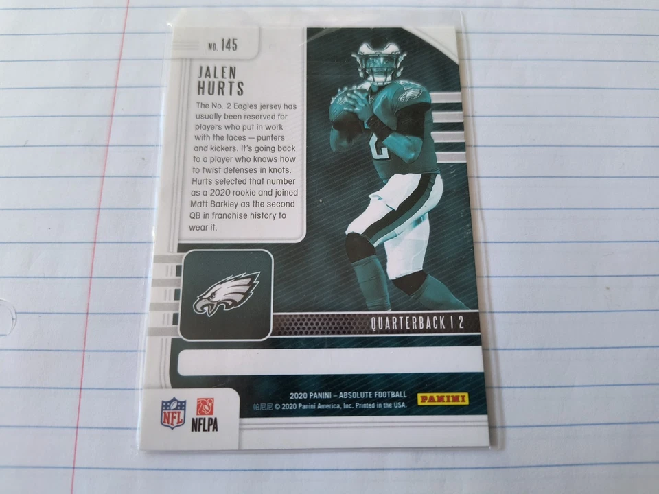 2020 Panini Absolute Football #145 Jalen Hurts Rookie Eagles RC - Image 2 of 4