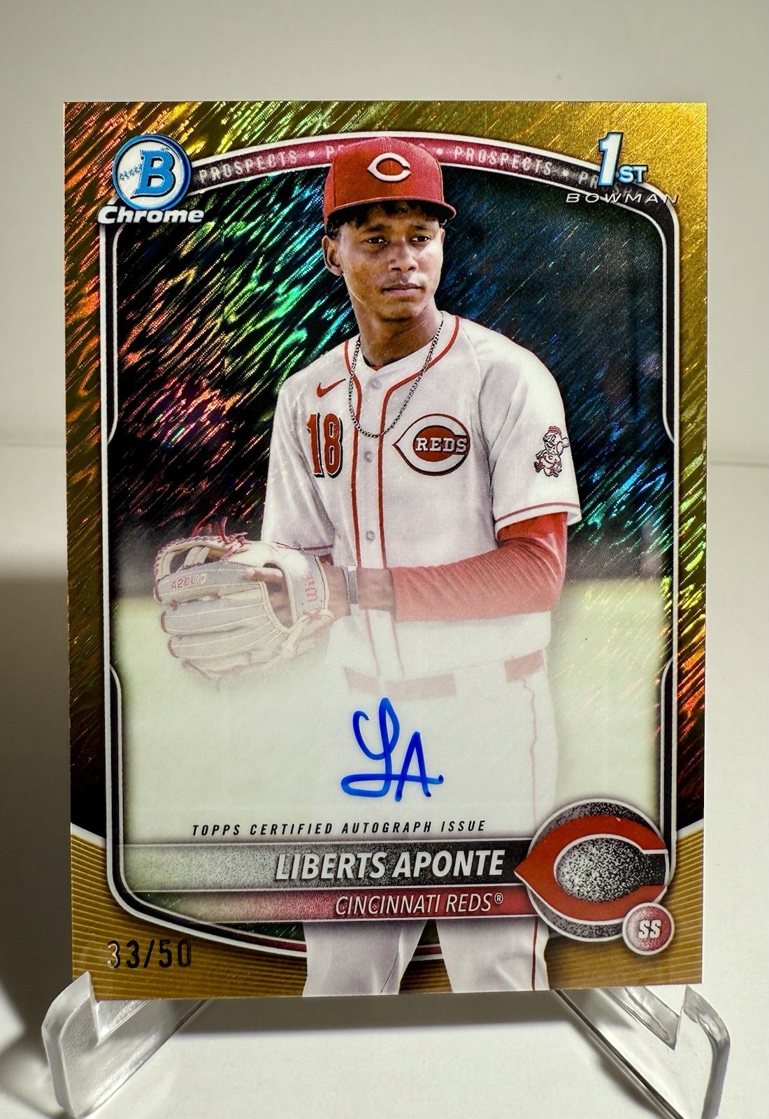 2025 Bowman Chrome 1st Liberts Aponte Gold Shimmer Refractor Auto /50 Reds SSP