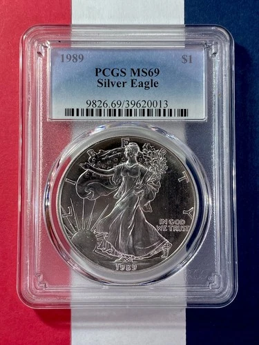 American Silver Eagle Coin 1oz Fine Silver.999, 1989 PCGS MS69