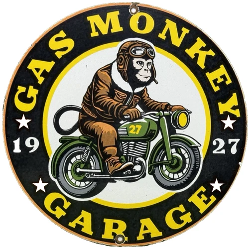 VINTAGE GAS MONKEY GARAGE SIGN GENERAL MOTORCYCLE DEALERSHIP GAS OIL FORD