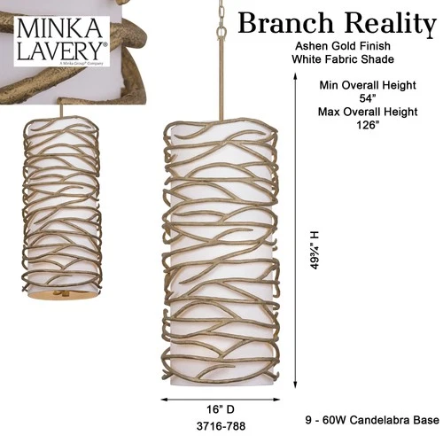 Minka Lavery 3716 Branch Reality 9 Light 16"W Pendant - Textured Ashen Gold - Picture 4 of 11