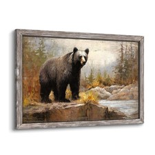 Bear Painting Framed Wall Art: Woodland Wildlife Picture Rustic Wild Animal P...