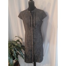 Merona Collection Gray Ruffle Bib Button Front Sheath Dress Size 12 Office Wear