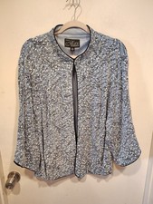 Alex Evenings Blue Botanical Print Sparkle Event Jacket Sz 3X Wedding Formal