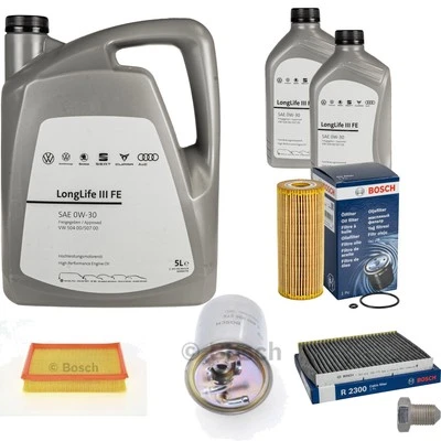BOSCH Inspektionspaket 7 L VW Motoröl 0W-30 Longlife III FE für Caddy II Kasten - Bild 1 von 4