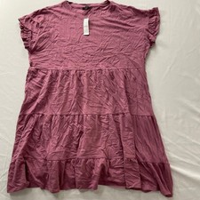 J.Crew Tiered Mini Dress Ruffle Sleeve Cotton Mauve Pink AX974 XL New