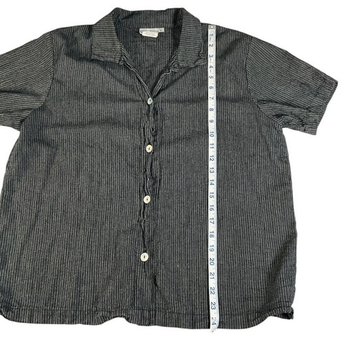 Top manica corta con bottoni cotone caldo 55% lino 45% cotone taglia large grigio nero - Foto 8 di 9