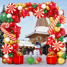 Aobkdeco 151PCS Christmas Balloon Garland Arch Kit with Red White Golden Dark Gr
