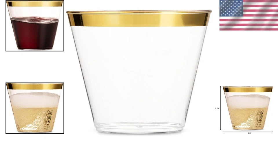 Plastic Cups 9oz Clear Disposable Tumblers Wedding Party Drinkware 100pcs - Image 2 of 4