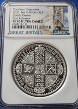 2021 Great Britain £5 Silver Engraver Gothic Crown 2oz NGC PF-70UC First Release