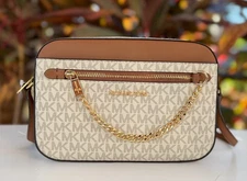 Michael Kors Jet Set Item East West Zip Chain Crossbody Bag MK Vanilla/Brown