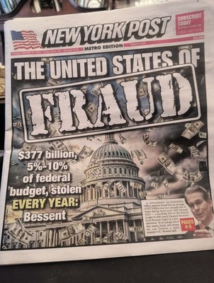 UNITED STATES OF FRAUD BILLIONS STOLEN EVERY YEAR NY POST 1/13 2026
