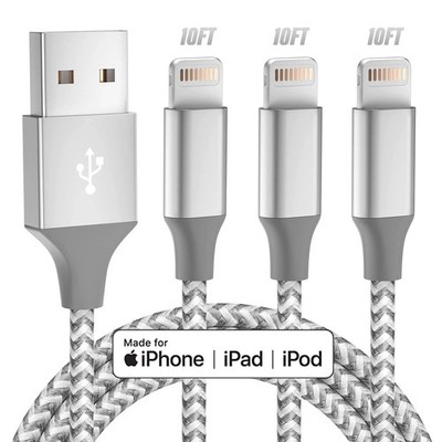 Phone Charger 3pack 10FT Apple MFi Certified Long Lightning Cable Fast Charging