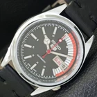 REFURBISHED VINTAGE SEIKO 5 AUTOMATIC 6309A JAPAN MENS BLACK WATCH a441143-1