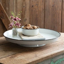 Farmhouse Round Lazy Susan Turntable-Rustic Serving Tray