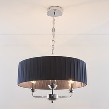 3 Arm Chandelier with a Pleated Shade available in Cream, Grey and Navy colours