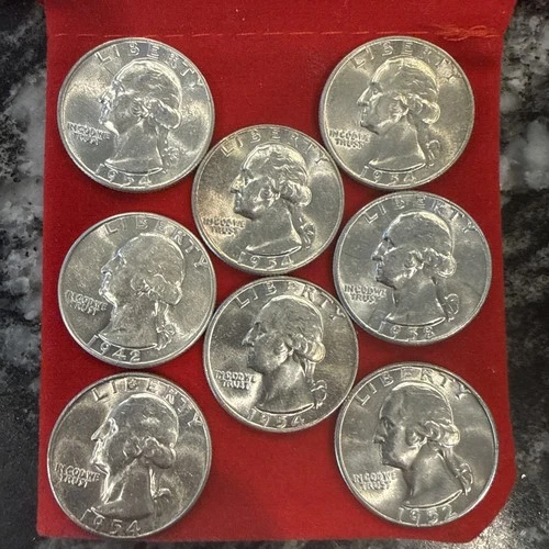 90% SILVER Washington 25 Cent $2 Face Value Mixed Dates AU/BU Raw 8 Quarters