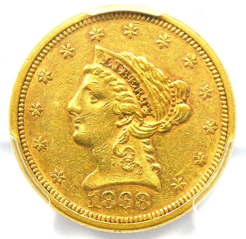 1868 Liberty Gold Quarter Eagle $2.50 Coin - Certified PCGS AU53 - Rare Date!