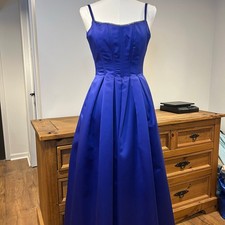Vintage Jessica McClintock Gunne Sax Royal Blue-Purple Satin Gown Rhinest Sz 3/4