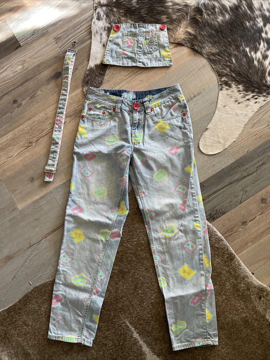 Lala Bobo Light-Wash Mid-Rise Y2K Painted Denim One Shoulder