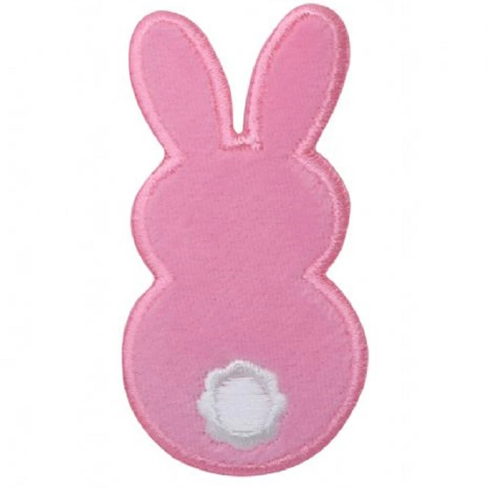 Pink Bunny Applique Patch - Embroidered Easter Rabbit Badge 2.75" (Iron On) - Image 2 of 2