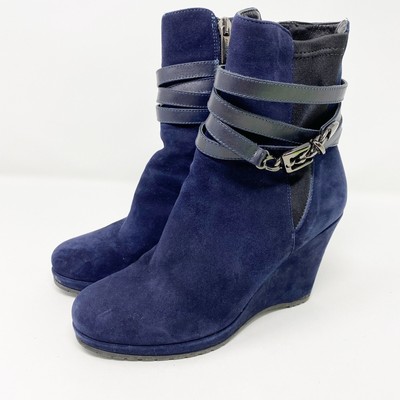 navy suede wedge boots