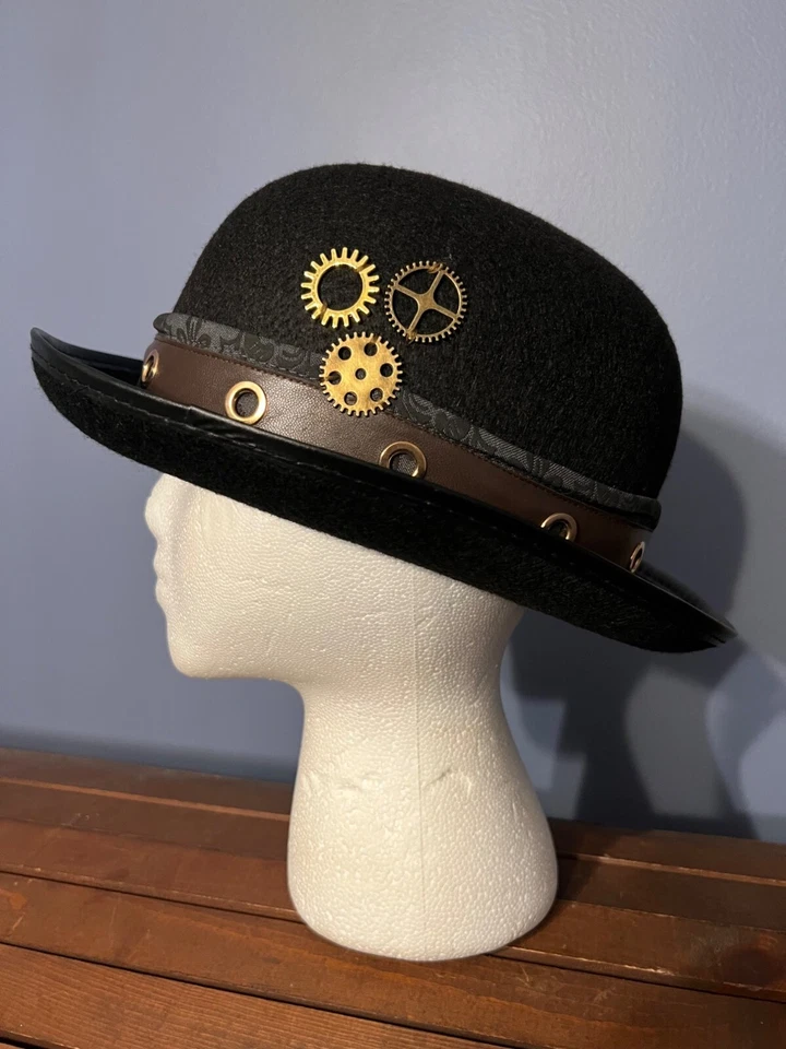 Fantasias cosplay fantasia Halloween sistema operacional chapéu preto boliche steampunk - Imagem 2 de 4