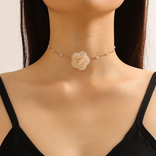 Adjustable Rose Flower Choker Pearls Collarbone Chain for Wedding Party - Picture 6 of 8
