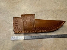 Open top quality Leather knife sheath with nice basket weave Horizontal carry