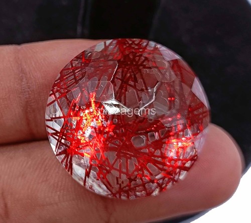 Red Rutilated Quartz 60 Ct Certified Round Cut Loose Gemstone 25x25mm 4OUH - Picture 5 of 8