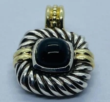 Authentic Renaissance David Yurman Sterling 14K Black Cabochon Enhancer Pendant