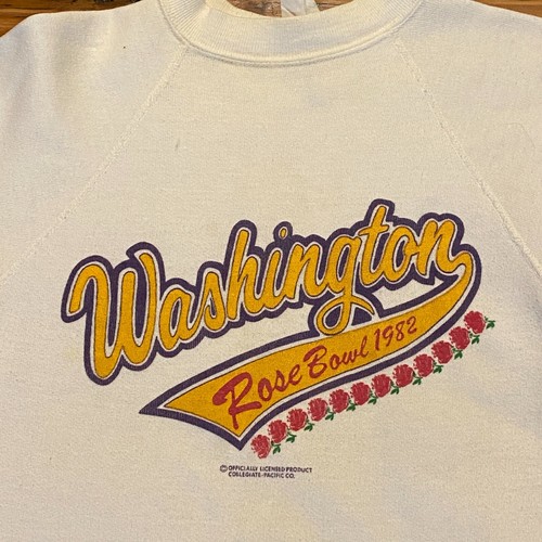 VTG 1982 U of W Huskies Rose Bowl White Cotton Raglan College Sweatshirt SM MED - Picture 2 of 5