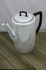 Antique Czech Teapot Pearl White Iridescent Lustre Black Trims 3.5 cups 7.25" T