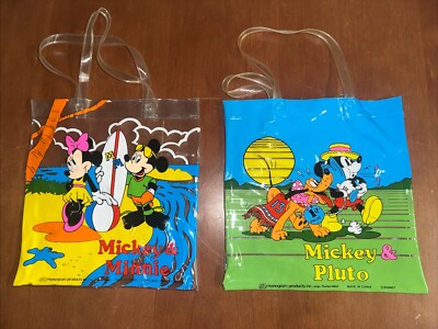 1980s Vintage Mickey Minnie & Pluto Vinyl Tote Bag Disney Monogram Products Inc